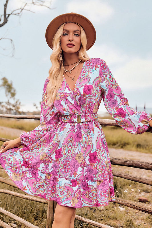 Chic Blossoms Surplice Neck Long Sleeve Dress 🌸 ShopOnlyDeal