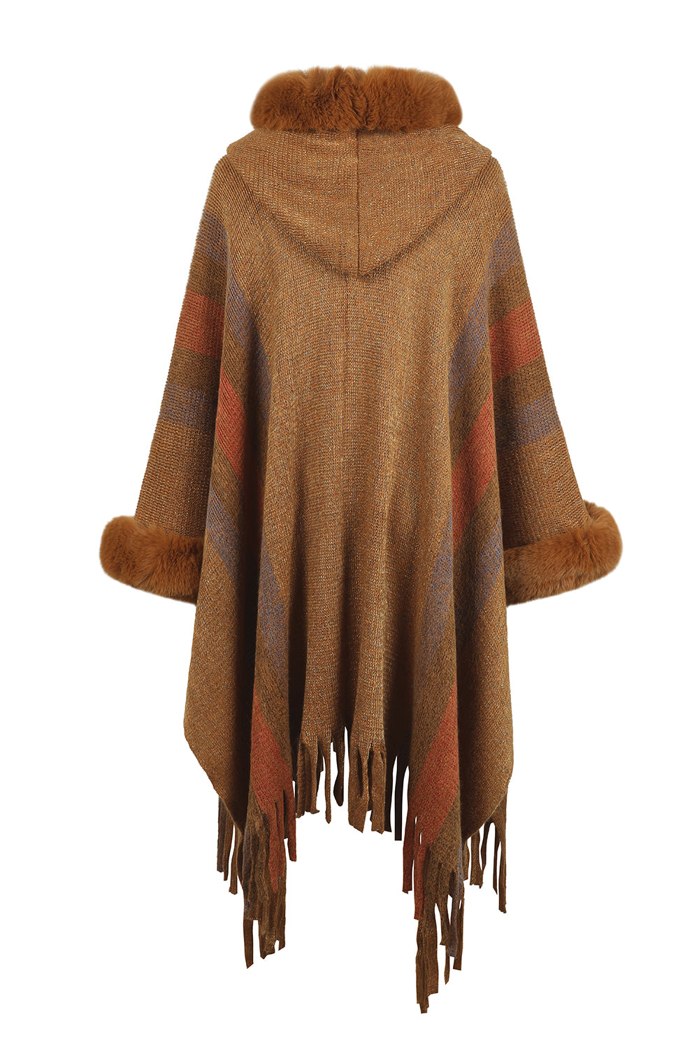 Color Block Fringe Detail Poncho Trendsi