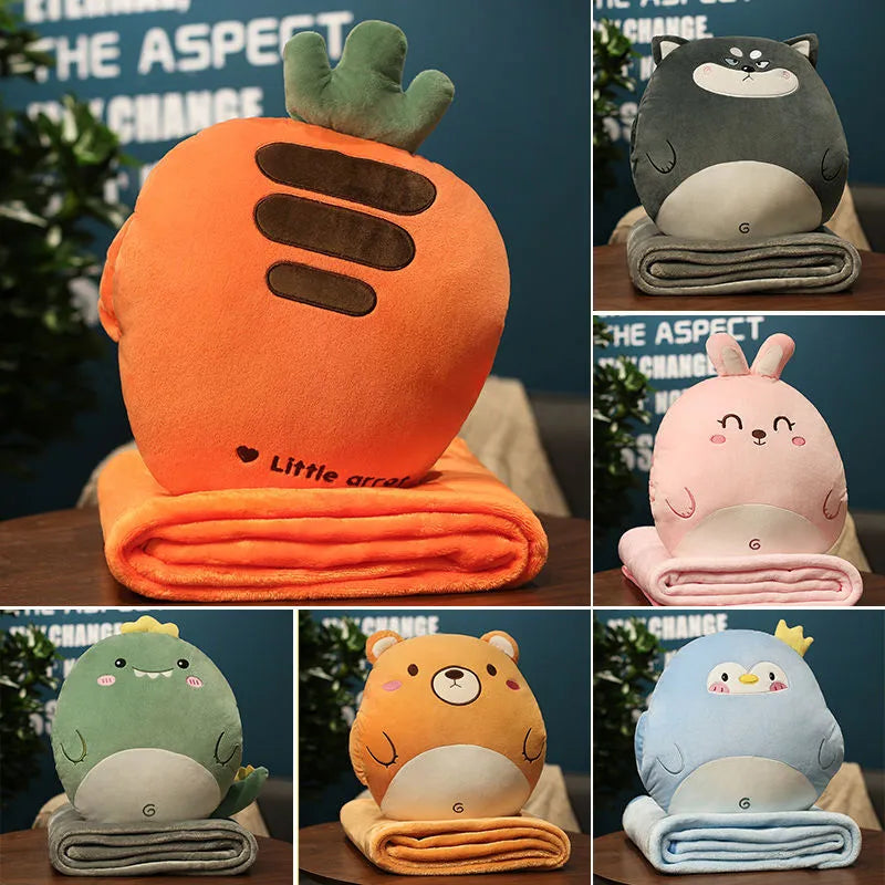 3 In1 Stuffed Hand Warmer Bag Cartoon Animal Pillow Blanket Cute Cushion Blanket Home Car Travel Pillow for Children Girl Gift ShopOnlyDeal