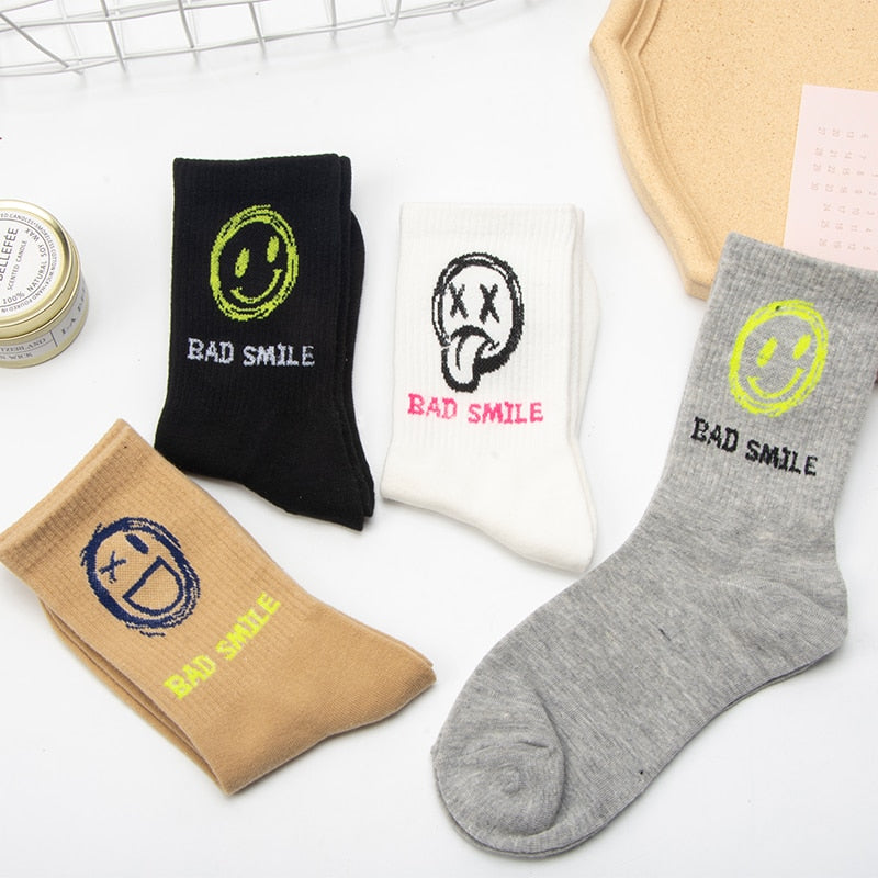 Funny Smile Face Socks Demon Stockings Cotton Harajuku Original Expression Soft Breathable Sport Long Gift Men Women Socks Pack 3 Pairs/Box ShopOnlyDeal