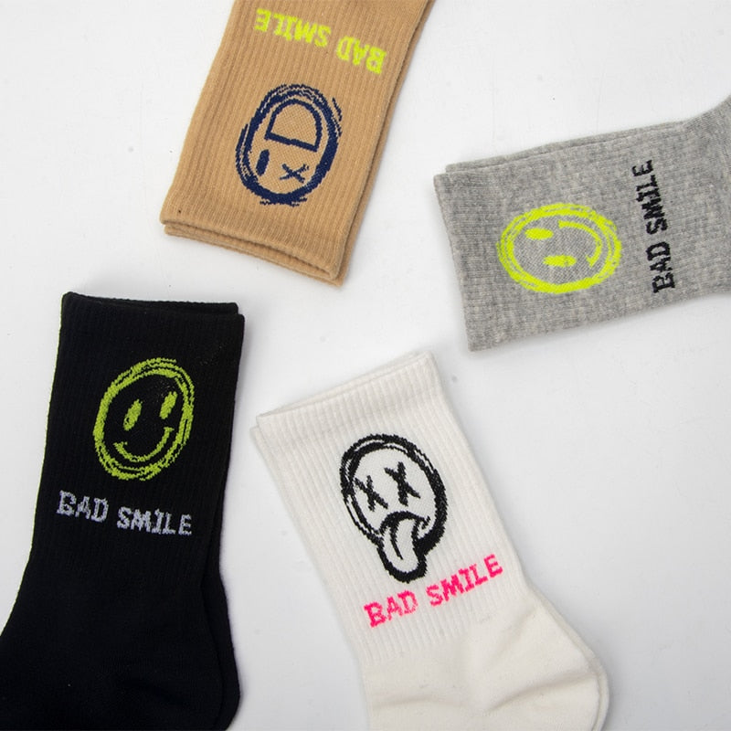 Funny Smile Face Socks Demon Stockings Cotton Harajuku Original Expression Soft Breathable Sport Long Gift Men Women Socks Pack 3 Pairs/Box ShopOnlyDeal