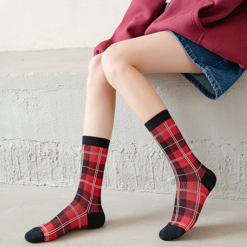 Warm Winter Socks For Women Girls Knitting Plaid Stockings Cotton Kawaii Funny Winter Fashion Striped Soft Long Gifts Pack 3 Pairs/Box ShopOnlyDeal