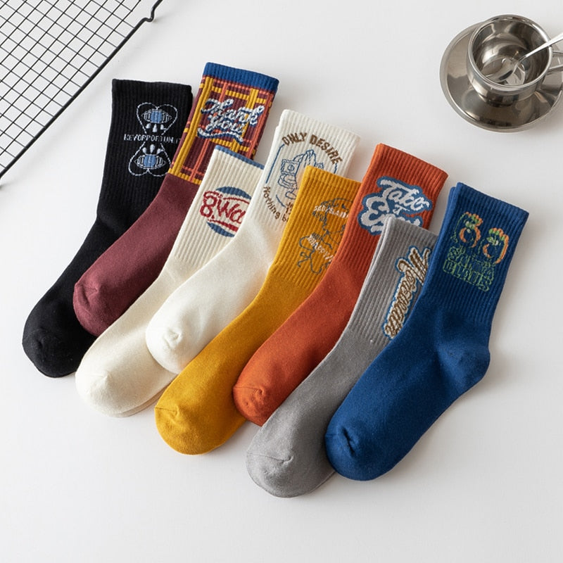 Cartoon Socks West Coast Letter Cotton Harajuku Funny Fashion Personality Sport Retro Men Women Stockings for Gifts 3 Pairs/Box ShopOnlyDeal