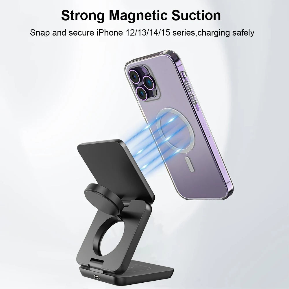 3 in 1 Wireless Charger Magnetic Charger Stand for iPhone 15 14 13 12 Pro Max Foldable Charging Station for Apple Watch Charger ShopOnlyDeal