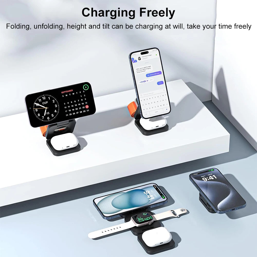 3 in 1 Wireless Charger Magnetic Charger Stand for iPhone 15 14 13 12 Pro Max Foldable Charging Station for Apple Watch Charger ShopOnlyDeal