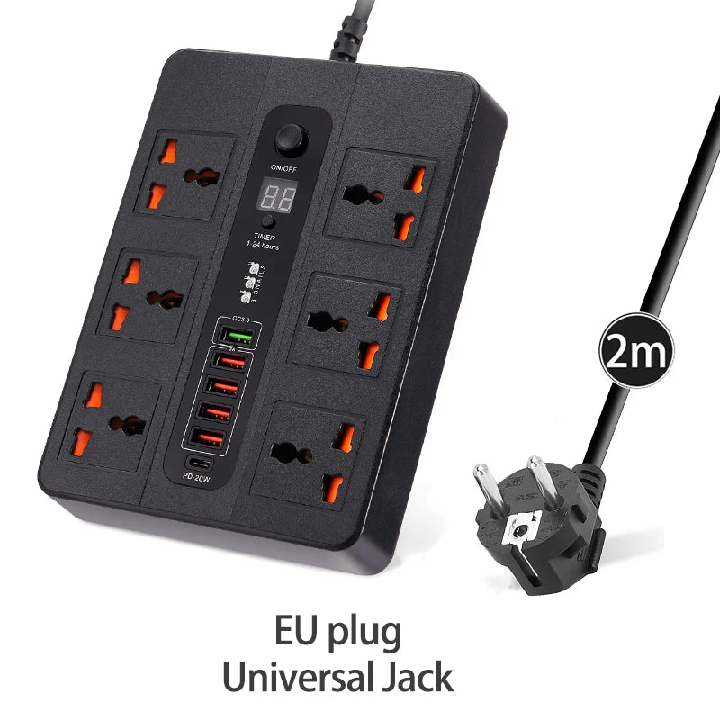 3000W New 6 AC Universal Outlets Power Strip PD20W QC3.0 Fast Charge Socket Extension Cable USB Charger EU Plug Surge Protector ShopOnlyDeal