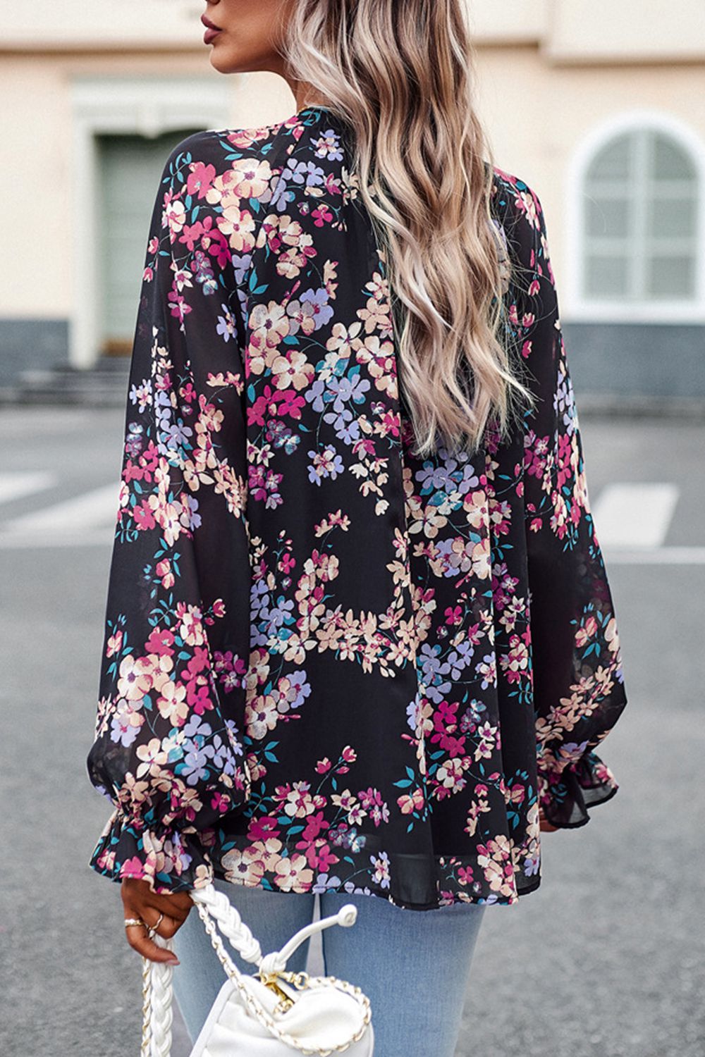 Floral Print Flounce Sleeve Blouse Trendsi