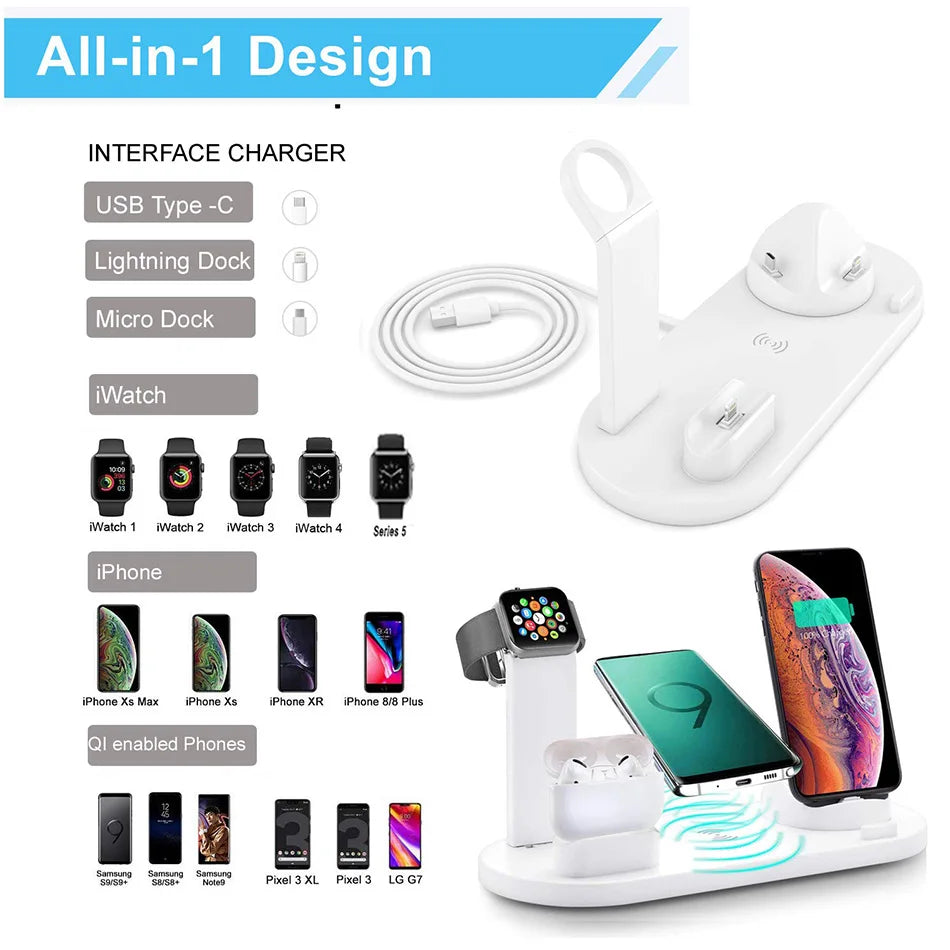 30W 7 in 1 Wireless Charger Stand Pad For iPhone 14 13 12 11 XR Apple Watch Airpods Pro iWatch 8 7 6  Fast Charging Dock Station ShopOnlyDeal