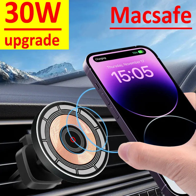 30W Magnetic Car Wireless Charger Phone Holder Stand for iPhone 14 13 12 Pro Max Mini Car Mount Chargers Fast Charging Station ShopOnlyDeal