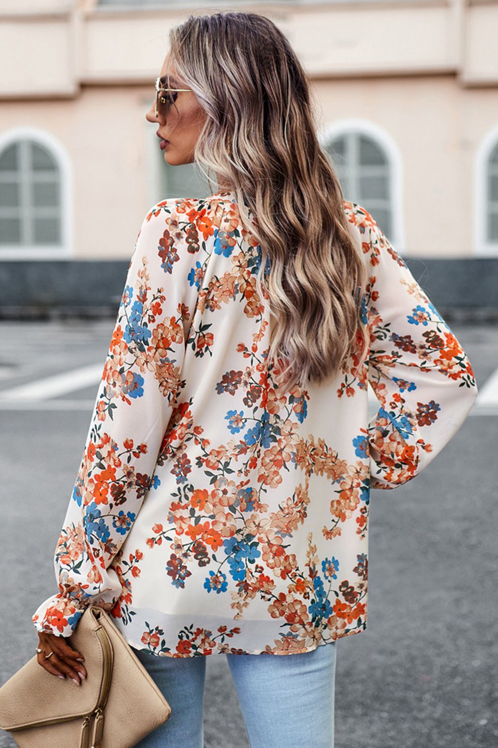 Floral Print Flounce Sleeve Blouse Trendsi