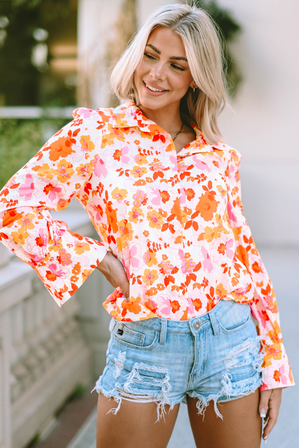 Floral Collared Neck Shirt Trendsi