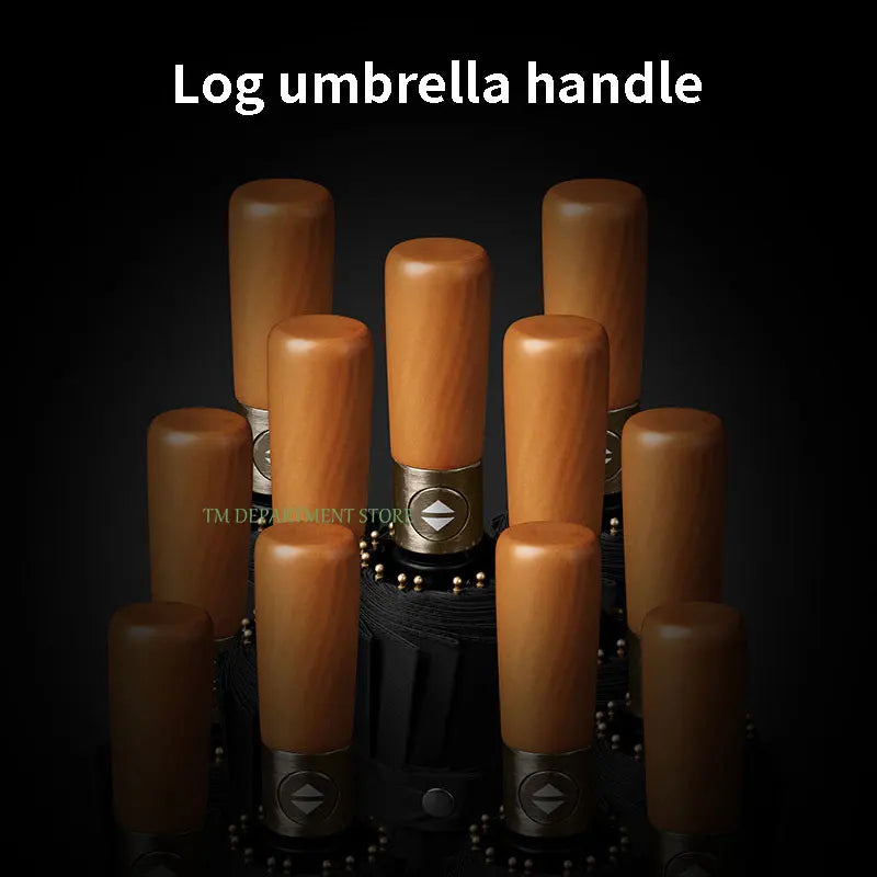 32 Bone Windproof Wooden Handle Fully Automatic Large Umbrella 3 Folding Double Ribs Umbrella anti-UV Travel Rain Men Women Gift ShopOnlyDeal