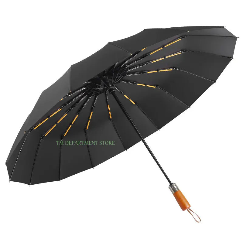 32 Bone Windproof Wooden Handle Fully Automatic Large Umbrella 3 Folding Double Ribs Umbrella anti-UV Travel Rain Men Women Gift ShopOnlyDeal