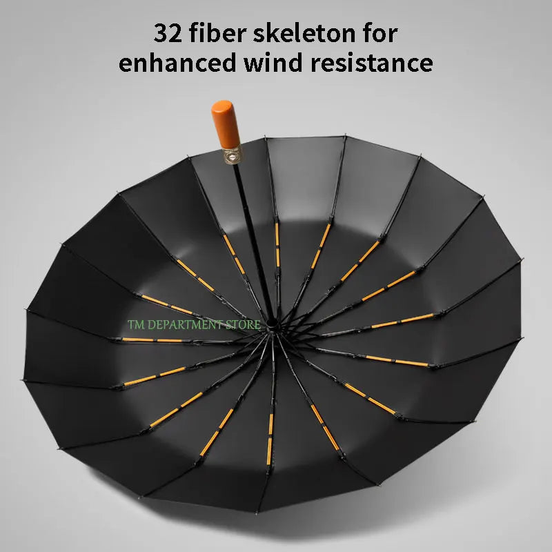 32 Bone Windproof Wooden Handle Fully Automatic Large Umbrella 3 Folding Double Ribs Umbrella anti-UV Travel Rain Men Women Gift ShopOnlyDeal