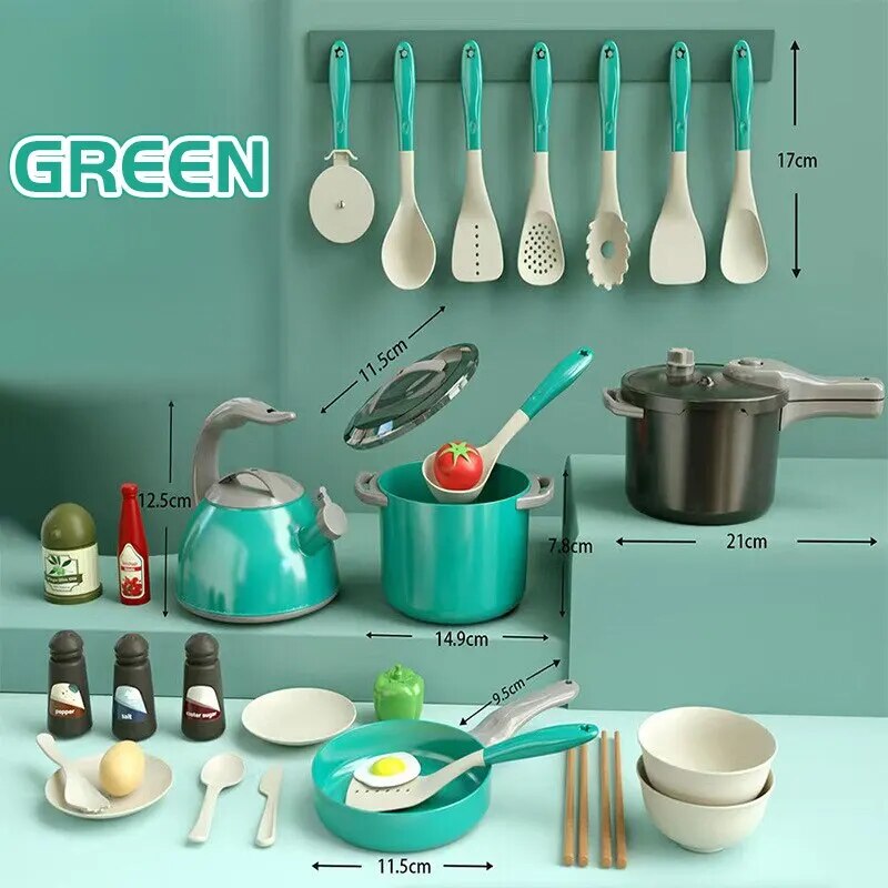 Cooking Toy Set Pretend 32pcs Kids Kitchen Food Play With Pots Pans Utensils Cookware Play Role Playing Toys Boys Girls Shop