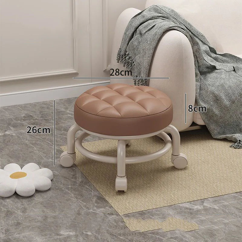 360 Rotating Rolling Stool PU Leather Multifunctional Heavy Duty Seat Waterproof Round Stool With Wheel Low Practical Fitness ShopOnlyDeal