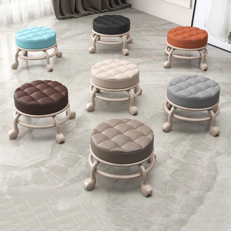 360 Rotating Rolling Stool PU Leather Multifunctional Heavy Duty Seat Waterproof Round Stool With Wheel Low Practical Fitness ShopOnlyDeal