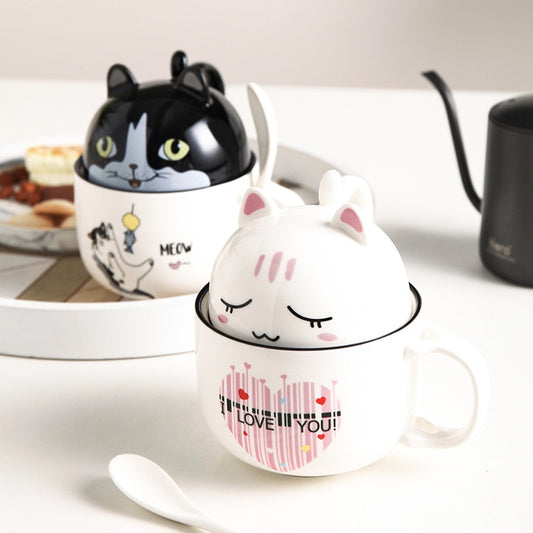 Kawaii Shiba Inu Mug Cute Cartoon Ceramics Mug with Lid and Spoon Coffee Milk Tea Mugs Breakfast Cups Drinkware Gifts Cup 370 ML ShopOnlyDeal