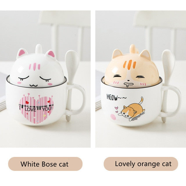 Kawaii Shiba Inu Mug Cute Cartoon Ceramics Mug with Lid and Spoon Coffee Milk Tea Mugs Breakfast Cups Drinkware Gifts Cup 370 ML ShopOnlyDeal