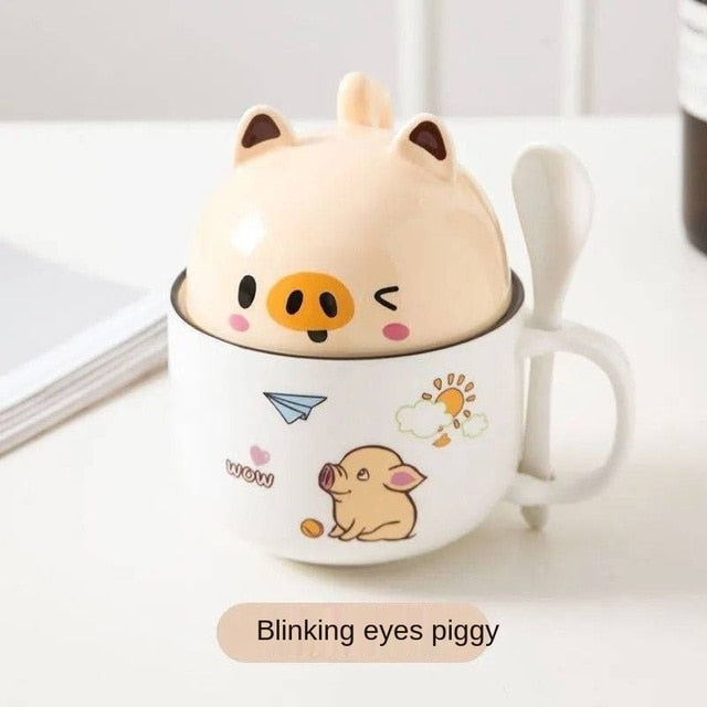 Kawaii Shiba Inu Mug Cute Cartoon Ceramics Mug with Lid and Spoon Coffee Milk Tea Mugs Breakfast Cups Drinkware Gifts Cup 370 ML ShopOnlyDeal