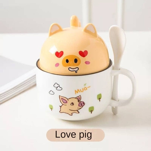 Kawaii Shiba Inu Mug Cute Cartoon Ceramics Mug with Lid and Spoon Coffee Milk Tea Mugs Breakfast Cups Drinkware Gifts Cup 370 ML ShopOnlyDeal