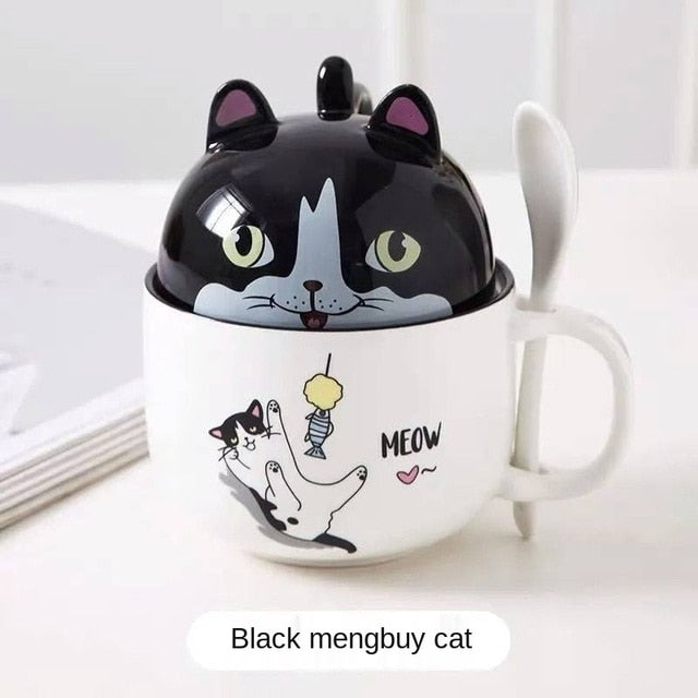 Kawaii Shiba Inu Mug Cute Cartoon Ceramics Mug with Lid and Spoon Coffee Milk Tea Mugs Breakfast Cups Drinkware Gifts Cup 370 ML ShopOnlyDeal