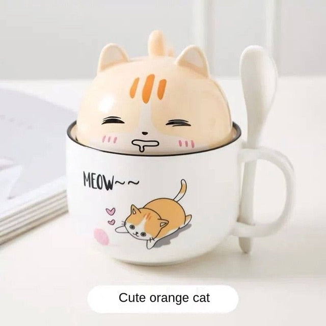 Kawaii Shiba Inu Mug Cute Cartoon Ceramics Mug with Lid and Spoon Coffee Milk Tea Mugs Breakfast Cups Drinkware Gifts Cup 370 ML ShopOnlyDeal