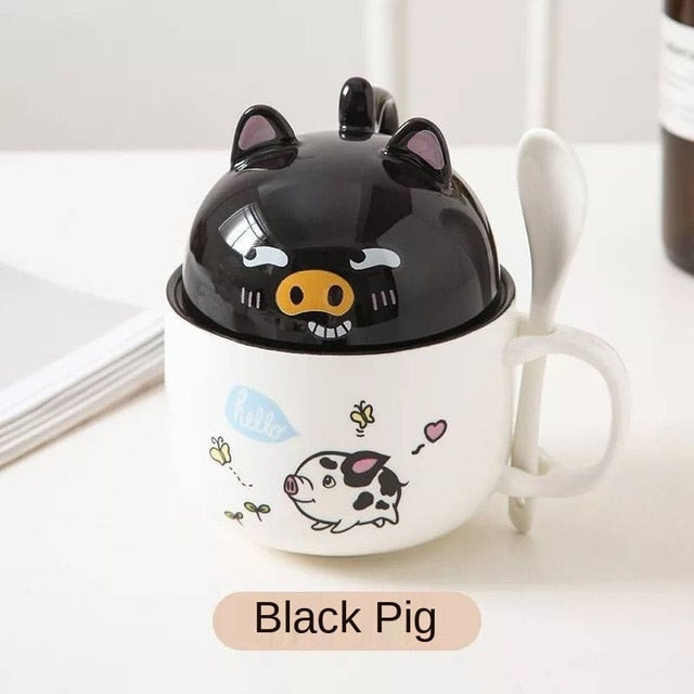 Kawaii Shiba Inu Mug Cute Cartoon Ceramics Mug with Lid and Spoon Coffee Milk Tea Mugs Breakfast Cups Drinkware Gifts Cup 370 ML ShopOnlyDeal