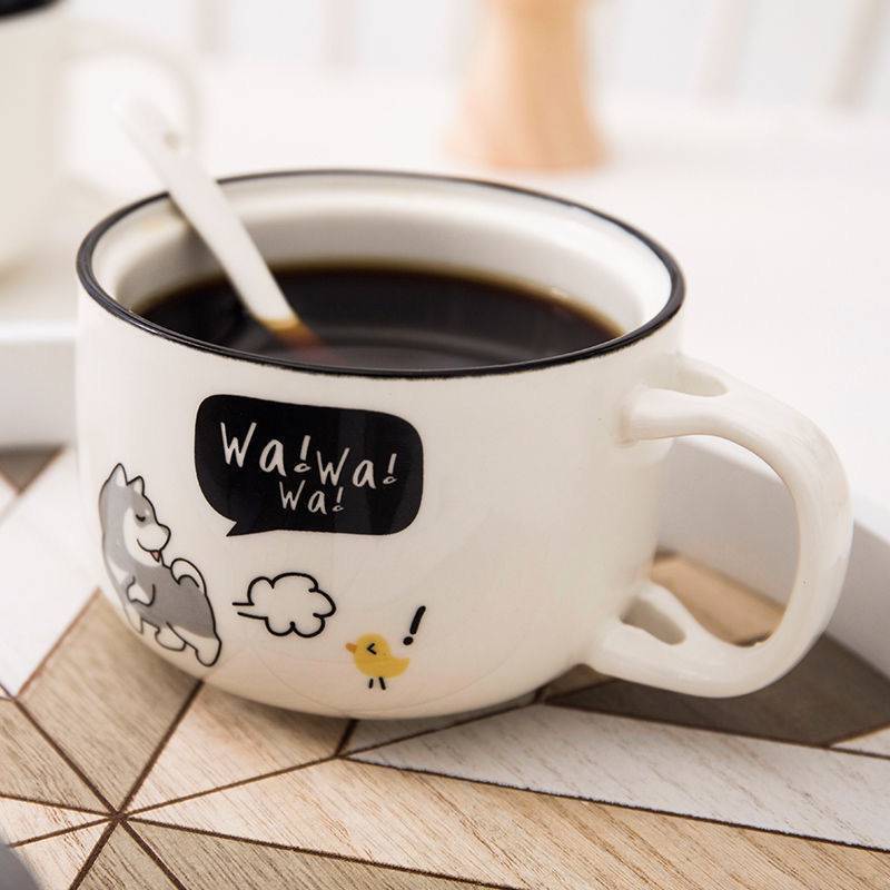 Kawaii Shiba Inu Mug Cute Cartoon Ceramics Mug with Lid and Spoon Coffee Milk Tea Mugs Breakfast Cups Drinkware Gifts Cup 370 ML ShopOnlyDeal