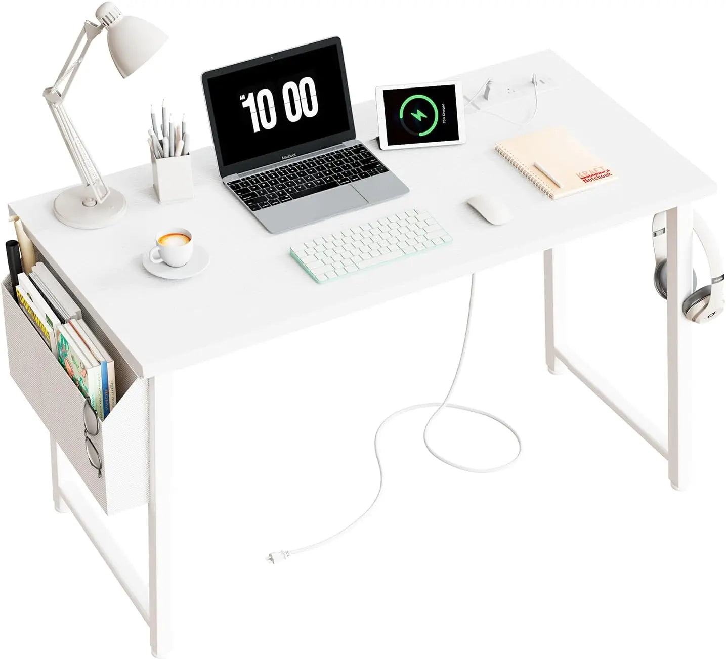 39-Inch White Computer Desk with Power Outlet: Your Versatile and Stylish Study and Gaming Desk ShopOnlyDeal