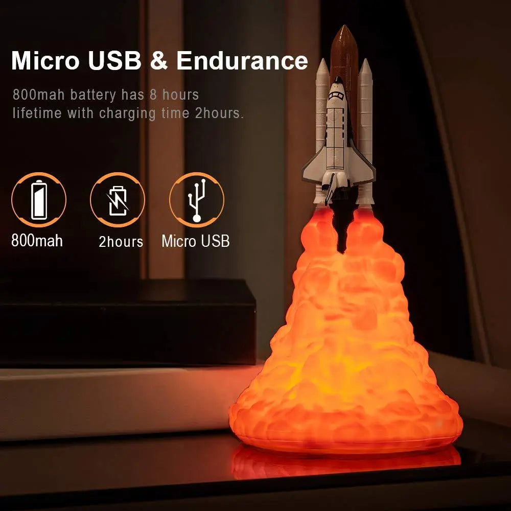 3D Printed LED Night Lamp Space Shuttle Rocket Night Light USB Rechargeable Space Desk Lamp For Christmas Birthday Children's Gift ShopOnlyDeal