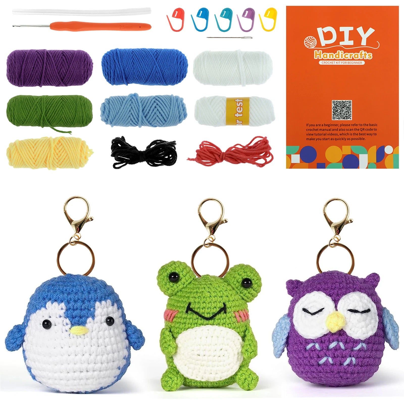 3Pcs DIY Crochet Animal Kit: Complete Crochet Knitting Set & Starter Pack - Ideal DIY Craft Plush Doll Kits for Beginners with Hook Accessories ShopOnlyDeal