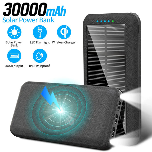 3Usb wireless solar power bank 30000mAh large capacity led dual light mobile power charger ShopOnlyDeal