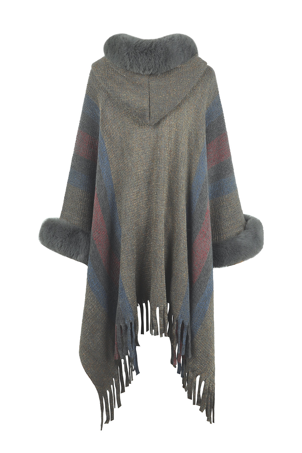 Color Block Fringe Detail Poncho Trendsi