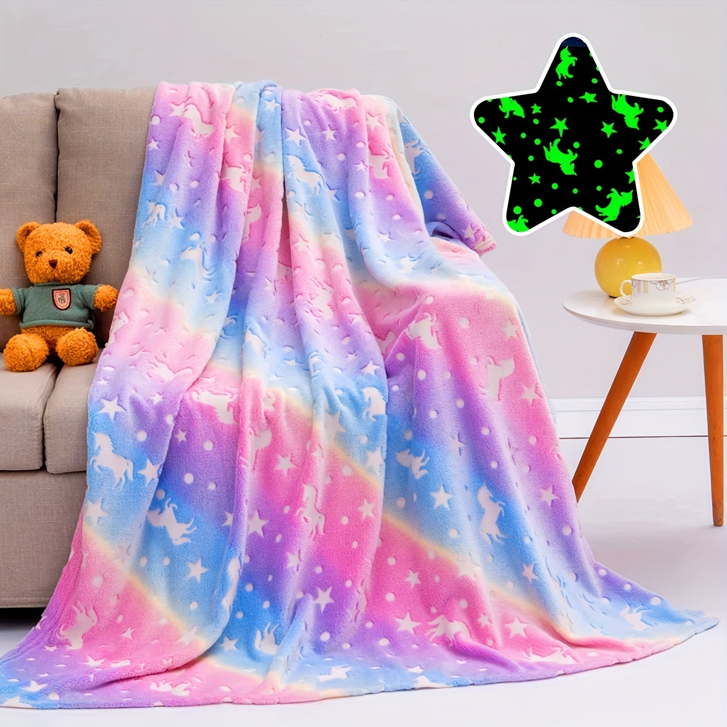 Glow In The Dark Unicorn Blanket, Rainbow Cozy Soft Flannel Blanket For Sofa Bed Car Office, All Seasons Universal Bedding Blanket Birthday Gift For Boys Girls Kids - Temu ShopOnlyDeal