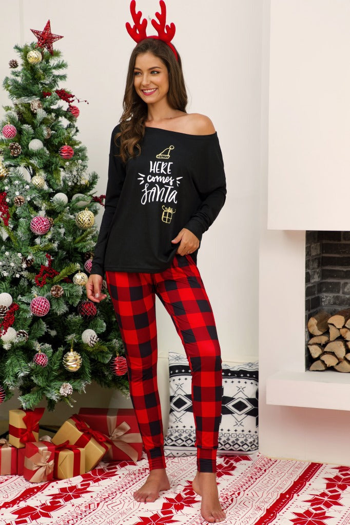 Hot Sale Christmas Plaid Printed Pajamas And Home Service Suits Luckydudes