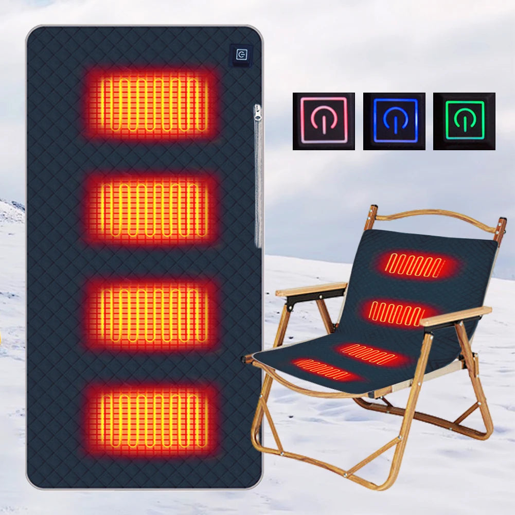 Heated Camping Chair Cushion 4 Heated Areas Cushion 3Speed Heating Seat Cushion USB Charging Winter Seat Warmer Cover for Outdoor Travel ShopOnlyDeal