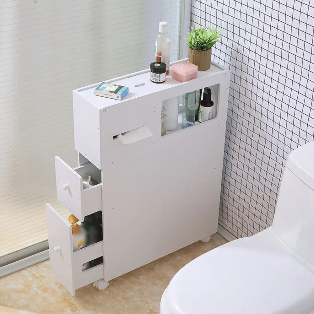 4-Layers White Bathroom Floor Cabinet Storage Organizer Narrow Cupboard Toilet Organizer W/ Wheels New ShopOnlyDeal