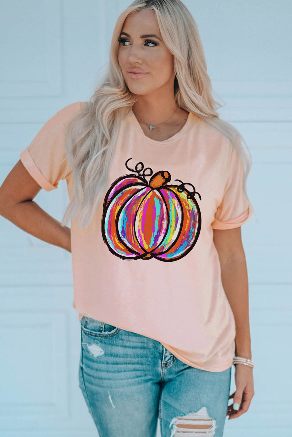 🎃 Get in the Fall Spirit with This Pumpkin Graphic Round Neck T-Shirt! 🍂 Perfect Autumn Apparel for a Stylish and Comfy Look! ShopOnlyDeal