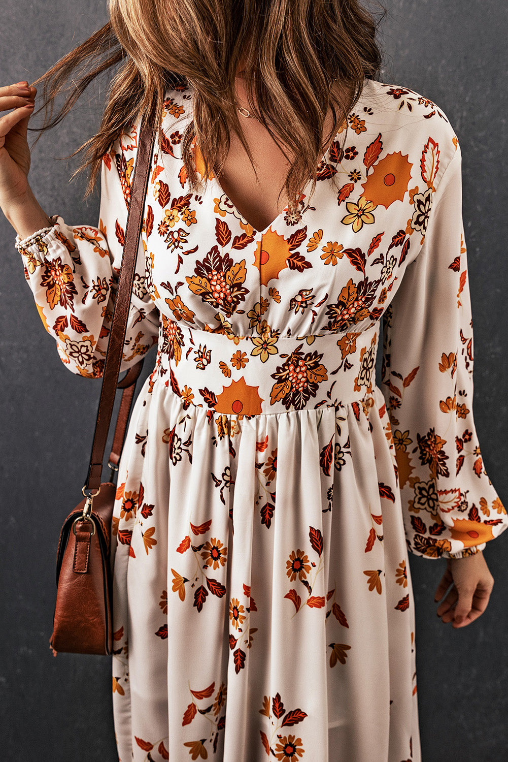 Effortlessly Elegant: Floral V-Neck Long Sleeve Maxi Dress for Every Occasion ShopOnlyDeal