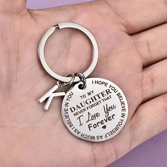 To My Daughter Gift Keychain INITIAL Simple Encouragement Cute 'to My Daughter ' Print Stainless Steel Key Chain Birthday Gift Jewelry ShopOnlyDeal