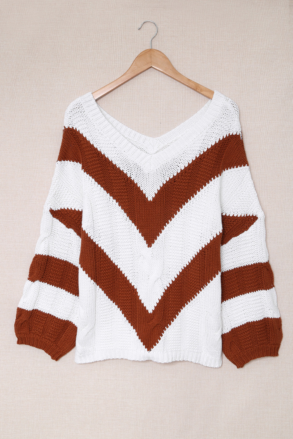 Woven Right Chevron Cable-Knit V-Neck Tunic Sweater ShopOnlyDeal