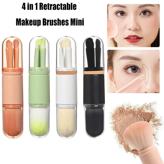 4Pcs/Set 4 In 1 Telescopic Makeup Brush Portable Travel Makeup Brushes Set Eyeshadow Loose Powder Mini Makeup Brush Beauty Tools ShopOnlyDeal
