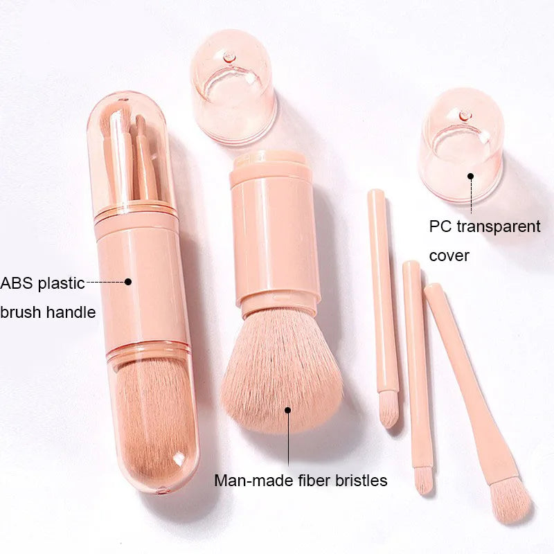 4Pcs/Set 4 In 1 Telescopic Makeup Brush Portable Travel Makeup Brushes Set Eyeshadow Loose Powder Mini Makeup Brush Beauty Tools ShopOnlyDeal