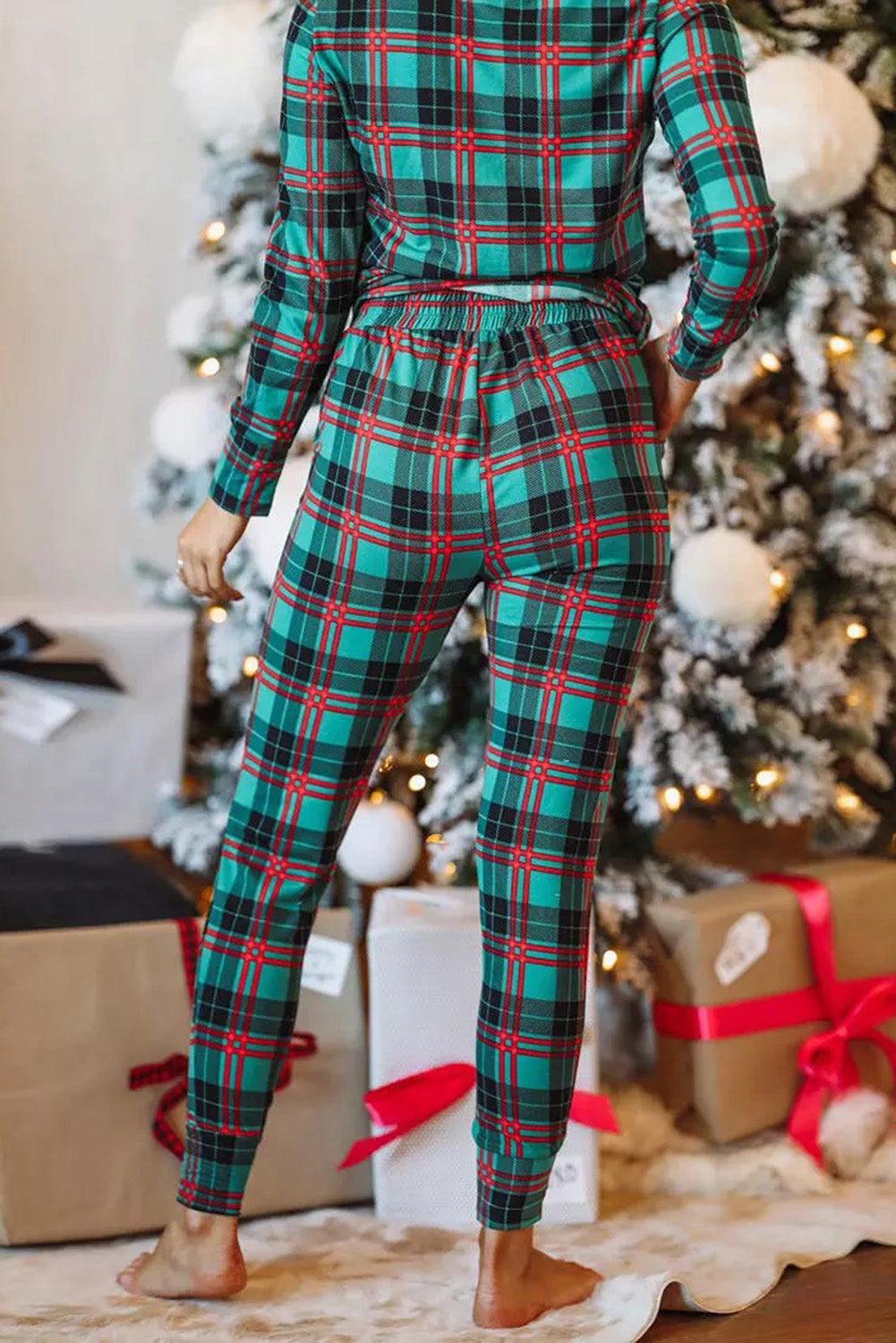 Plaid Long Sleeve Top and Pants Lounge Set Trendsi