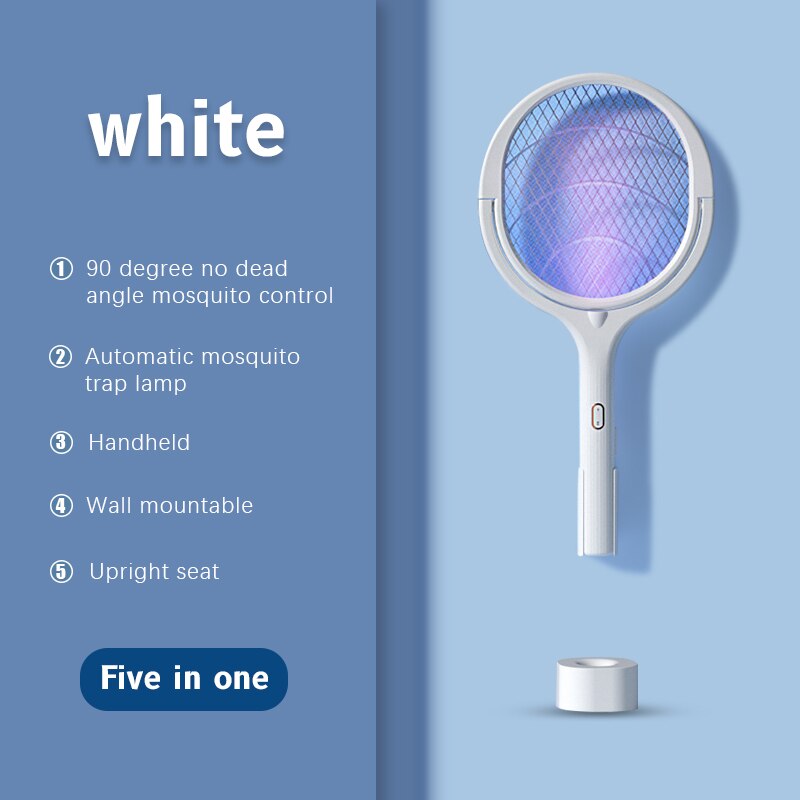 Mosquito Swatter Mosquito Killer Lamp 5 IN 1 Electric 3500V USB Rechargeable Angle Adjustable Electric Bug Zapper Fly Bat Uptrends