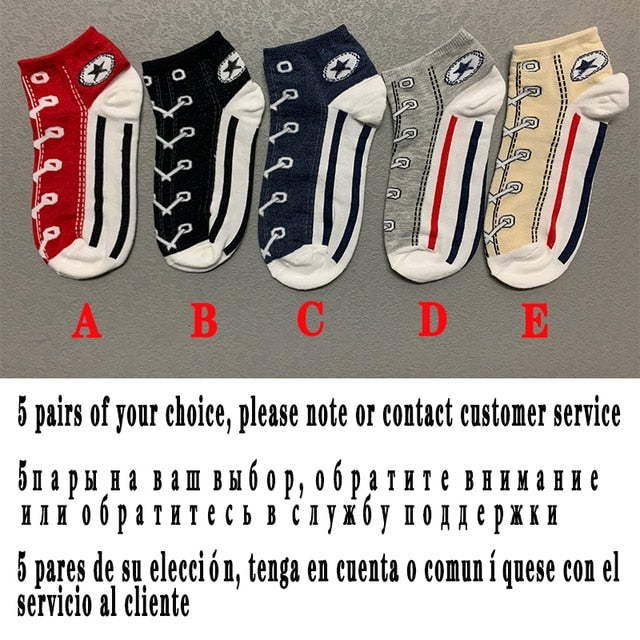 Converse Style Shoe Socks 5 Pairs/Box Funny Shoe Print Short Slippers Socks Cotton Harajuku Pack Soft Ankle Fashion Kawaii Gifts for Men and Women Socks ShopOnlyDeal