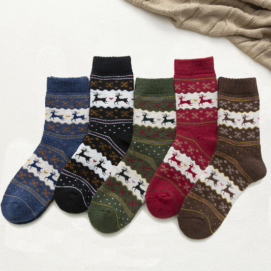 Christmas Women Socks Winter Retro Wool Socks Thickened Warm Western National Style Folk-custom Christmas Gift Quality 5 Pairs Pack Lot ShopOnlyDeal