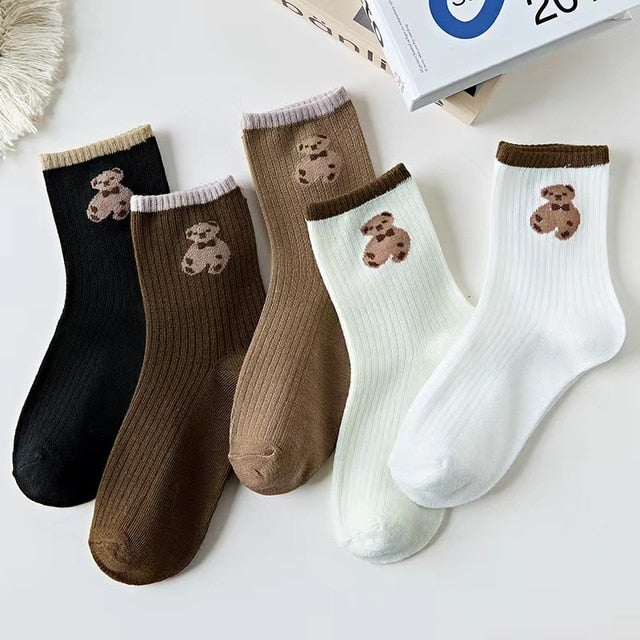 Cotton Embroidery Socks 5 Pairs / Set For Women's Girl's Cartoon Cute Solid Breathable Happy Smile Funny Casual Boat Sock ShopOnlyDeal