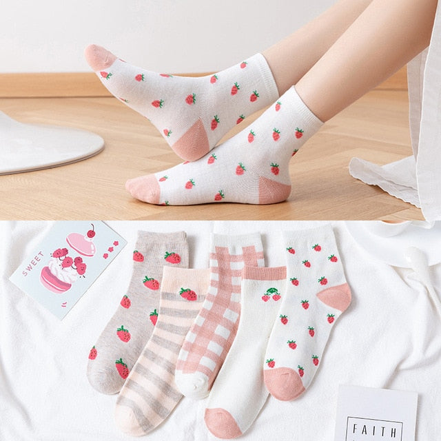 Cotton Embroidery Socks 5 Pairs / Set For Women's Girl's Cartoon Cute Solid Breathable Happy Smile Funny Casual Boat Sock ShopOnlyDeal